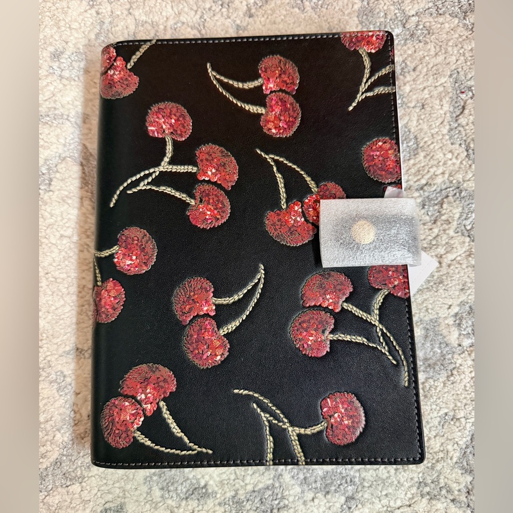 Coach Black Notebook with Red Sequin Cherry Embroidery